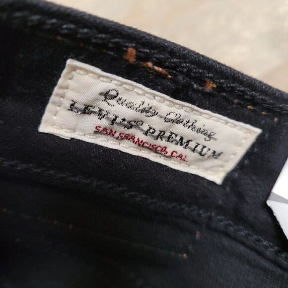 Levi's 501 High Rise Wedgie Skinny Button Fly Jeans Black Distressed Plus 24W - Picture 11 of 14